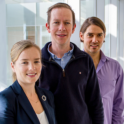 From left, researchers Jessamy Tiffen, Stuart J. Gallagher and Fabian Filipp